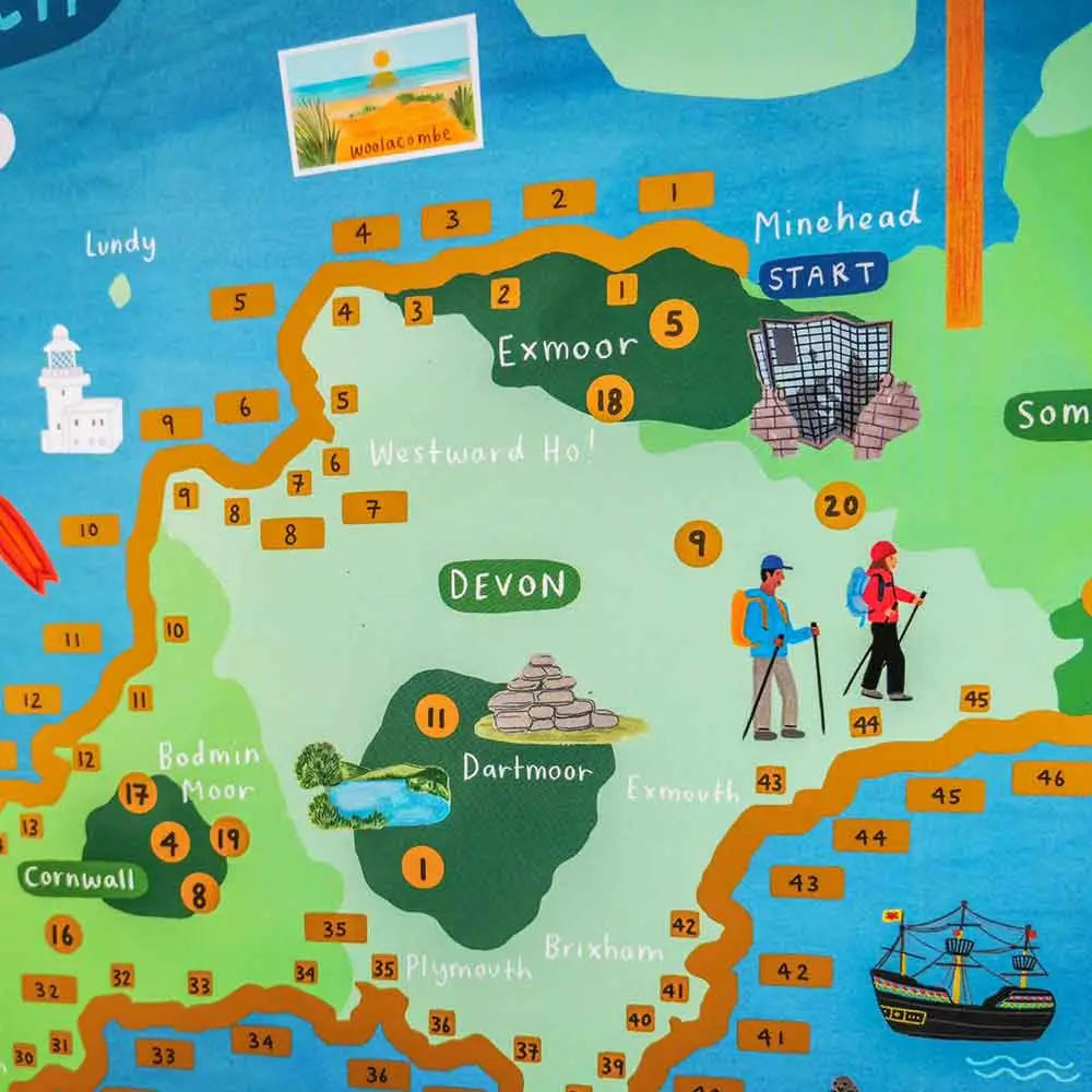 South West Coast Path Scratch Map Devon Cornwall Somerset