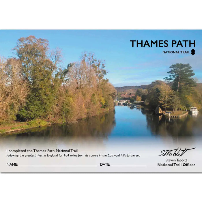 Thames Path National Trail Completion Certificate - The Trails Shop