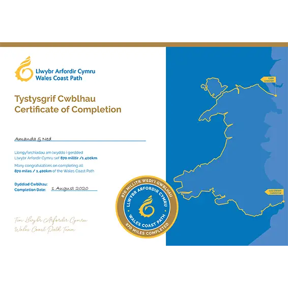 Wales Coast Path Completion Certificate-Wales Coast Path-The Trails Shop