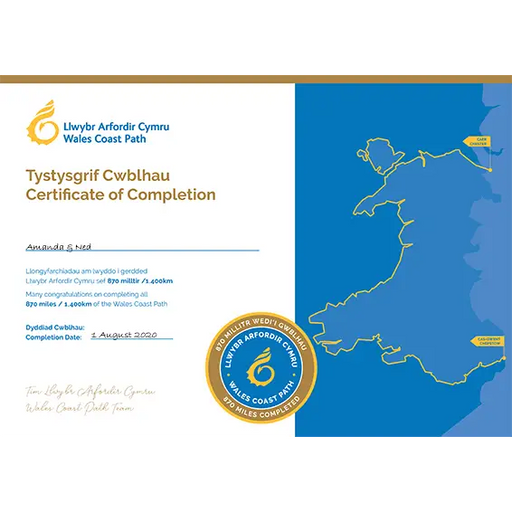 Wales Coast Path Completion Certificate-Wales Coast Path-The Trails Shop