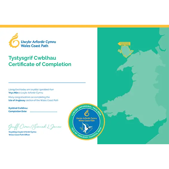 Wales Coast Path Completion Certificate-Isle of Anglesey-The Trails Shop