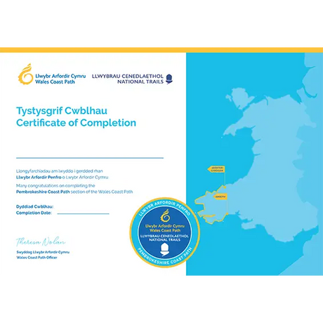 Wales Coast Path Completion Certificate-Pembrokeshire Coast Path-The Trails Shop