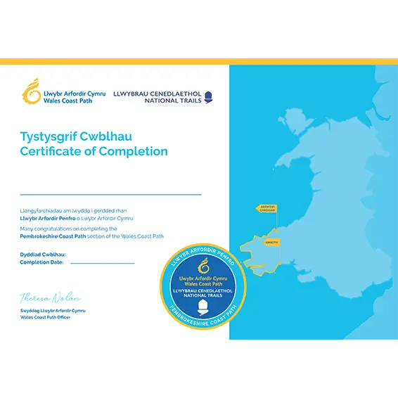 Wales Coast Path Completion Certificate-Pembrokeshire Coast Path-The Trails Shop
